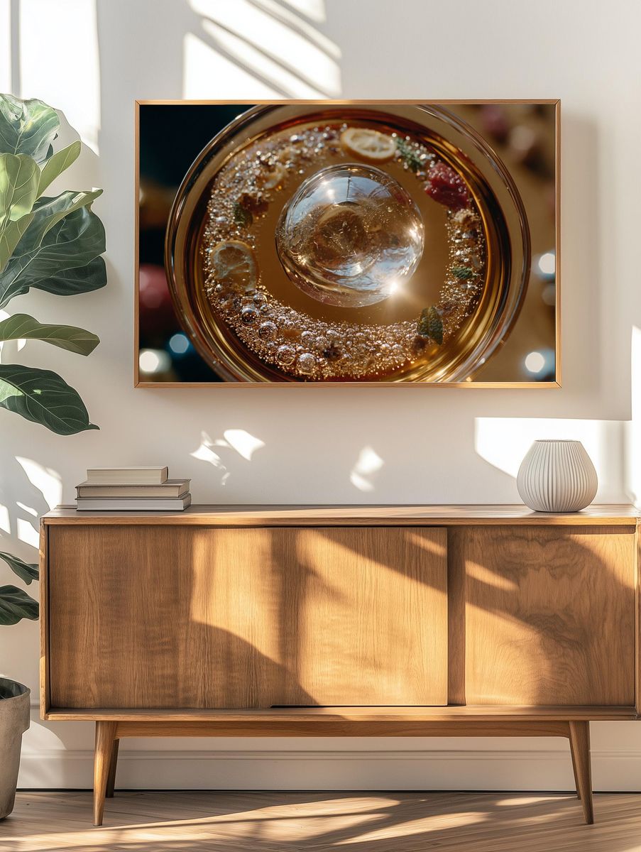 Golden Citrus Cocktail Photography Poster. — room view 3