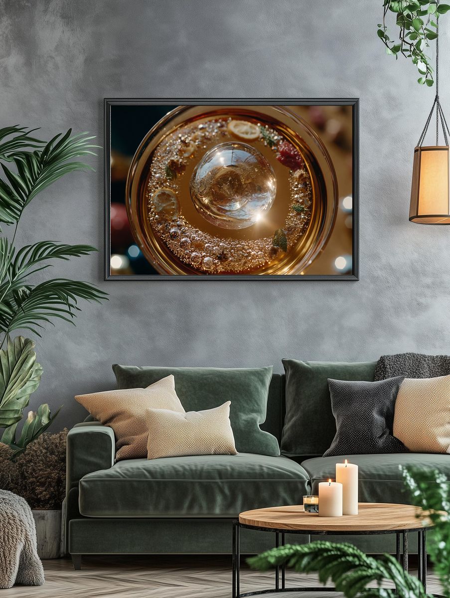 Golden Citrus Cocktail Photography Poster. — room view 4