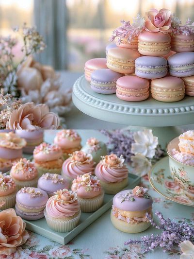 Pastel Macarons and Florals Print.