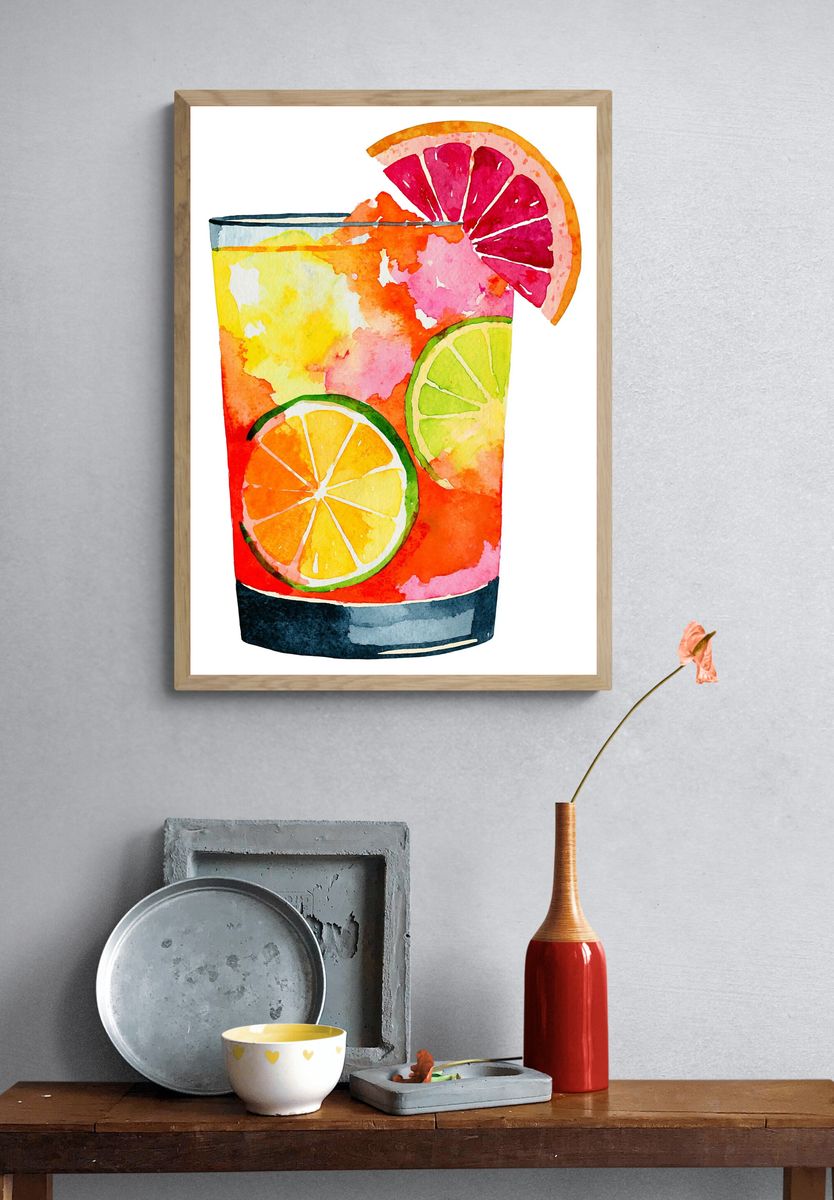 Citrus Cocktail Watercolor Print. — room view 3