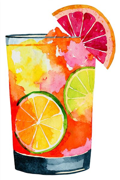 Citrus Cocktail Watercolor Print.