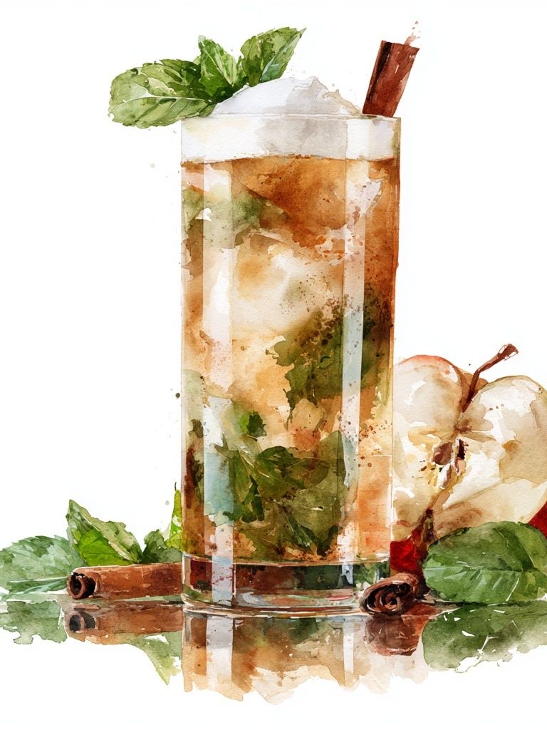 Apple Cinnamon Mojito Watercolor Poster. poster — food-drink art
