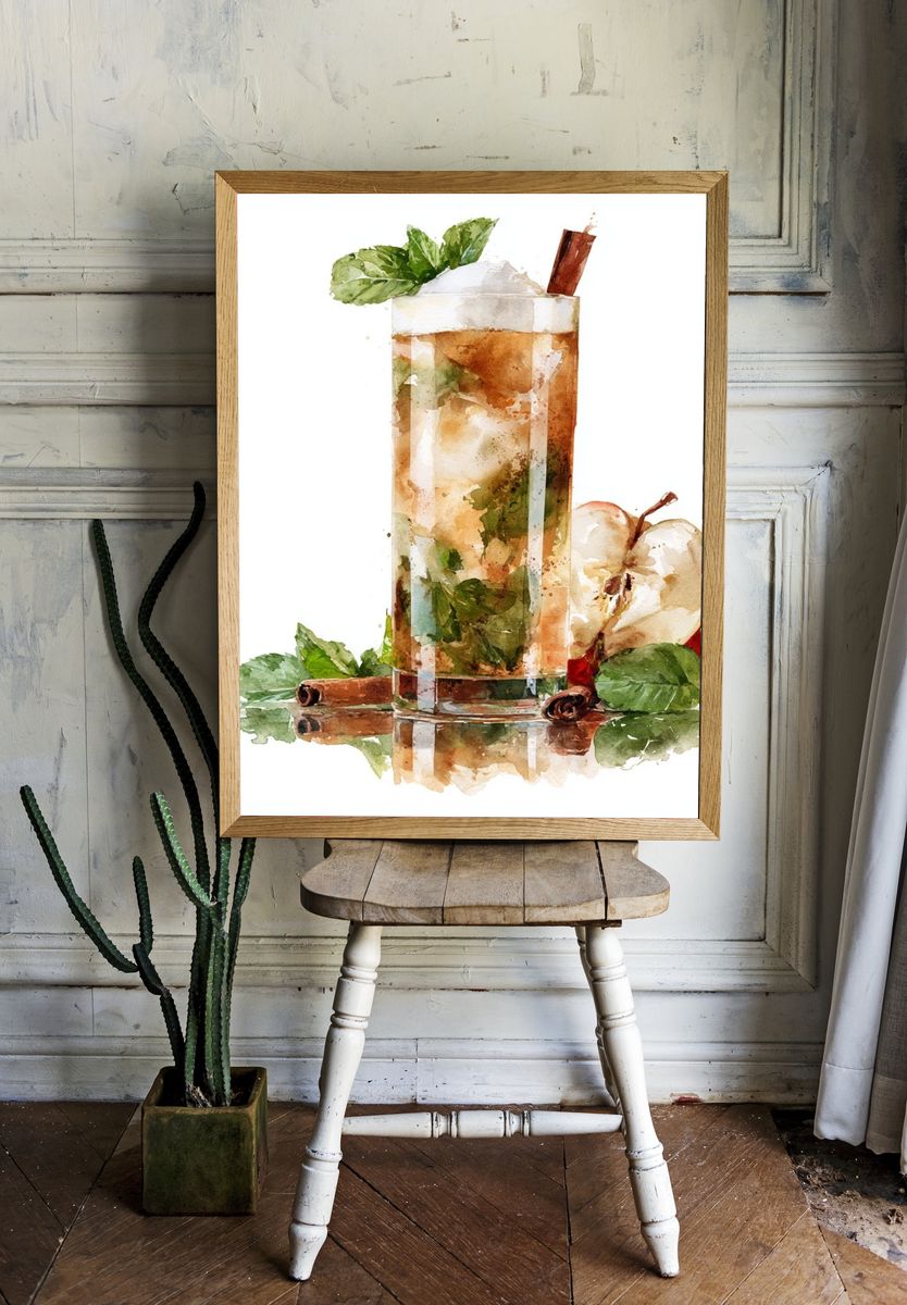 Apple Cinnamon Mojito Watercolor Poster. room preview