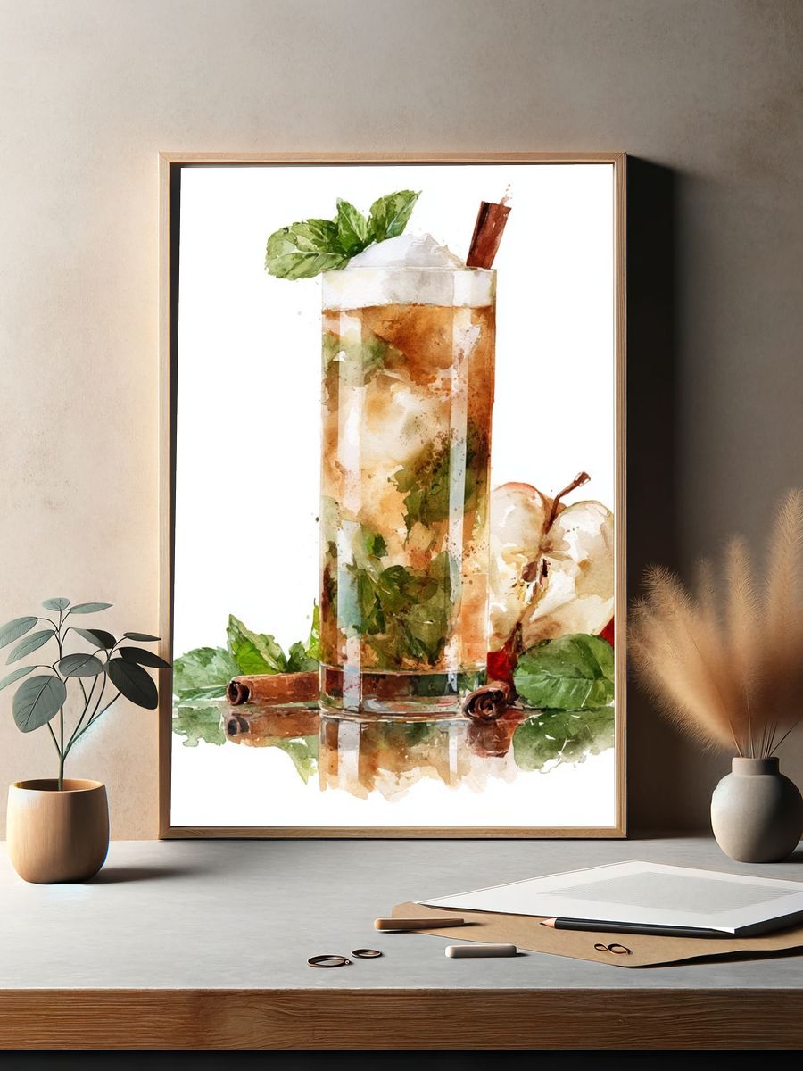 Apple Cinnamon Mojito Watercolor Poster. — room view 2