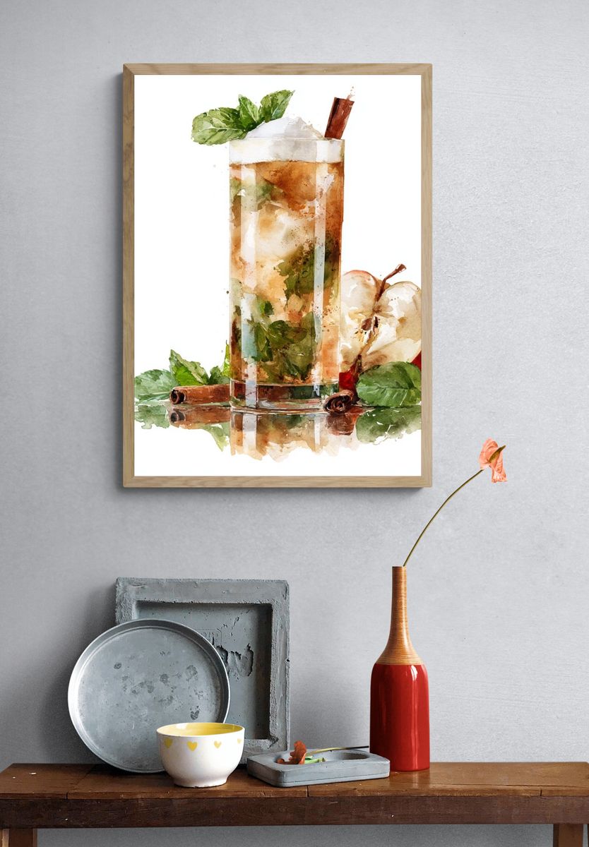 Apple Cinnamon Mojito Watercolor Poster. — room view 3