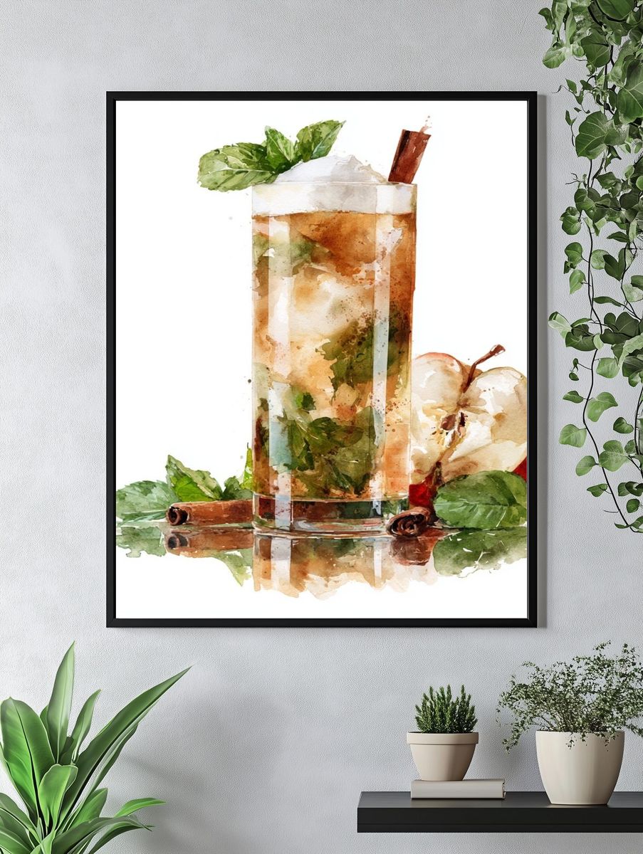 Apple Cinnamon Mojito Watercolor Poster. — room view 4
