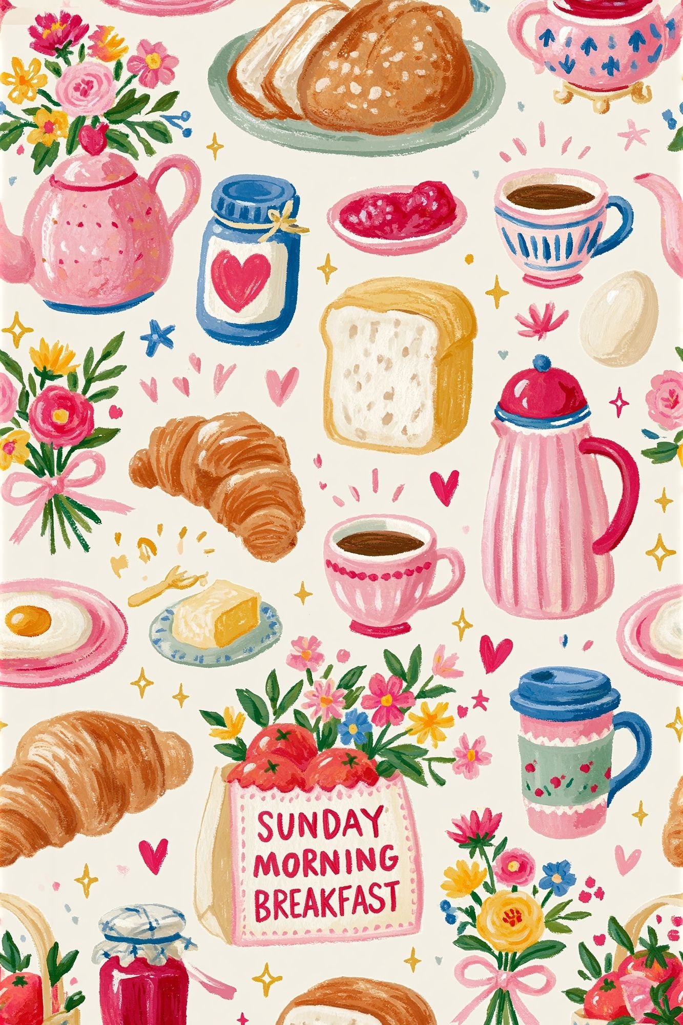 Sunday Morning Breakfast Illustration Print. poster — food-drink art