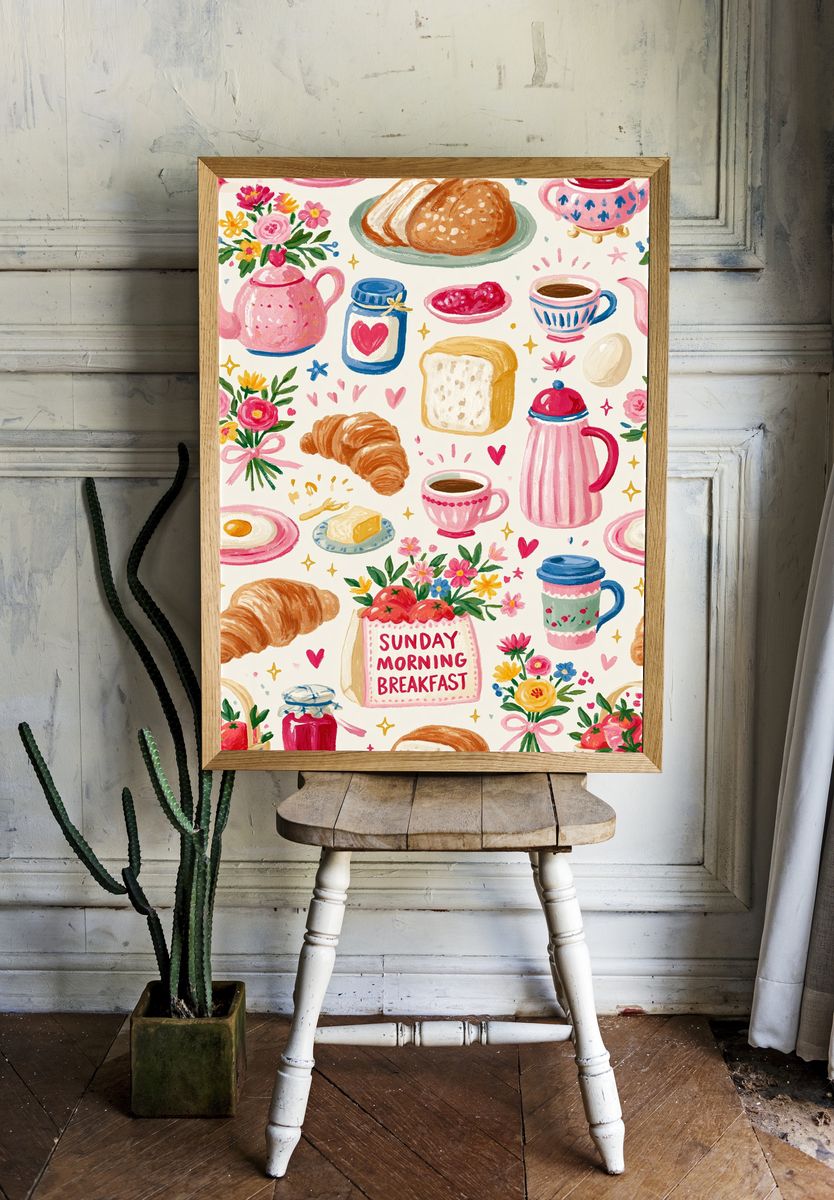 Sunday Morning Breakfast Illustration Print. — room view 1