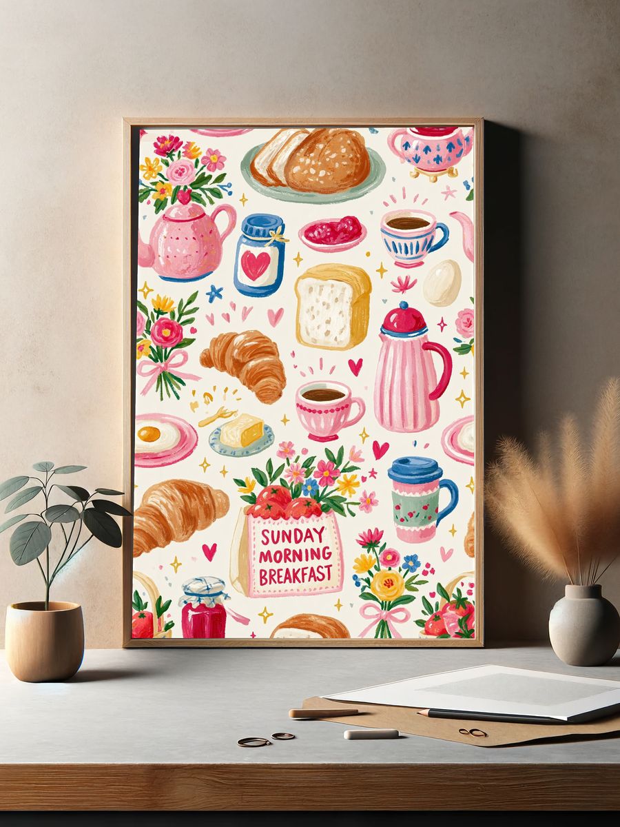 Sunday Morning Breakfast Illustration Print. — room view 2