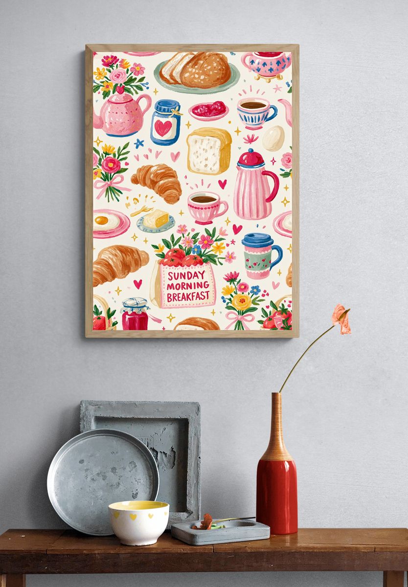 Sunday Morning Breakfast Illustration Print. — room view 3