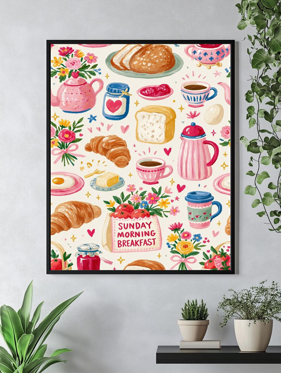 Sunday Morning Breakfast Illustration Print. — room view 4
