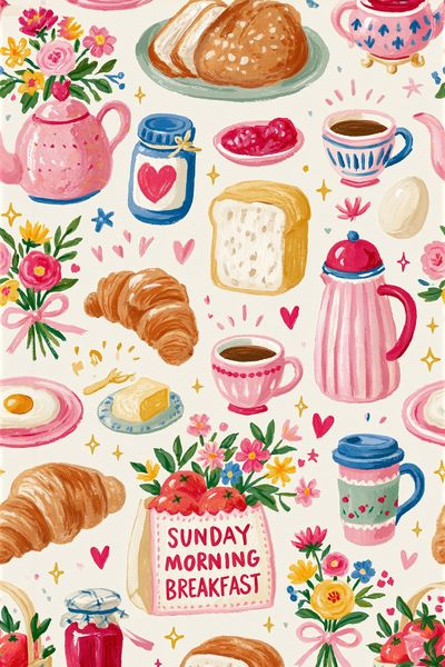 Sunday Morning Breakfast Illustration Print.
