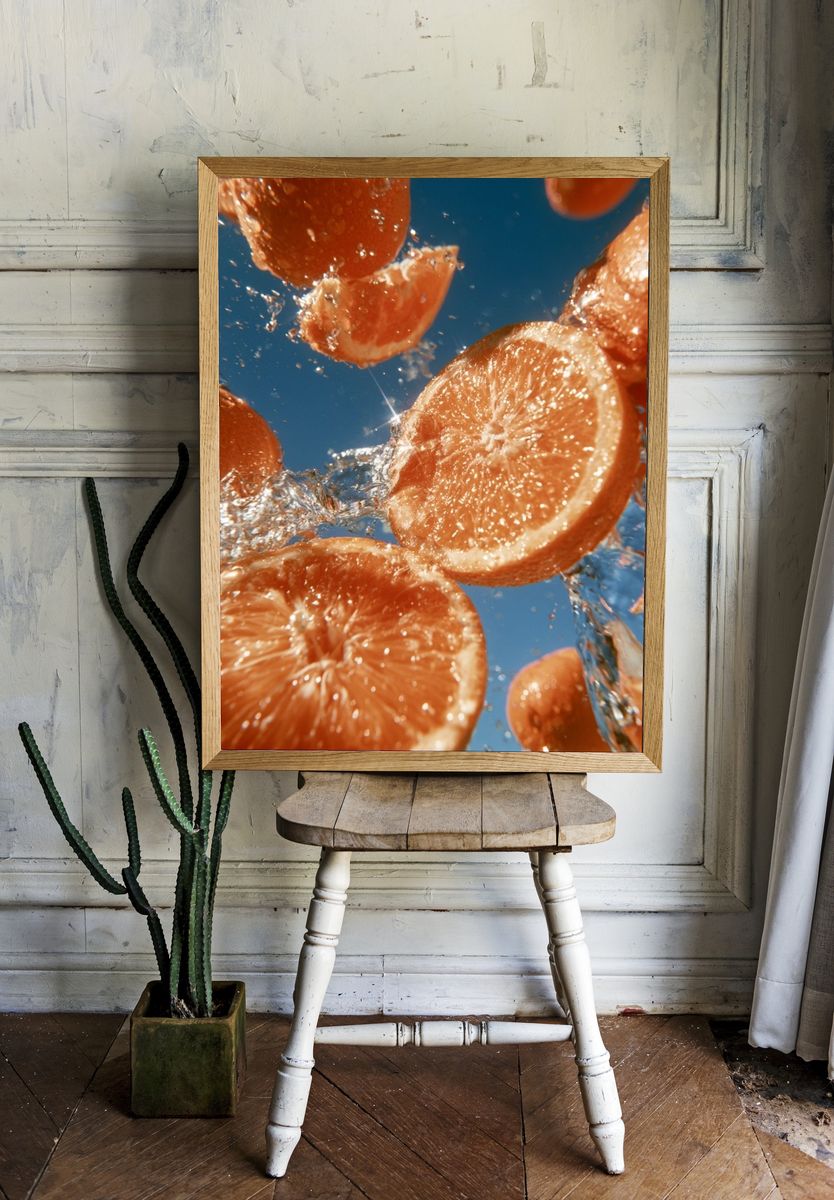Floating Citrus Splash Poster. — room view 1