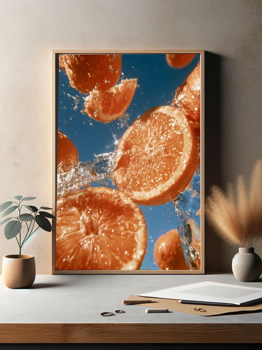 Floating Citrus Splash Poster. — room view 2