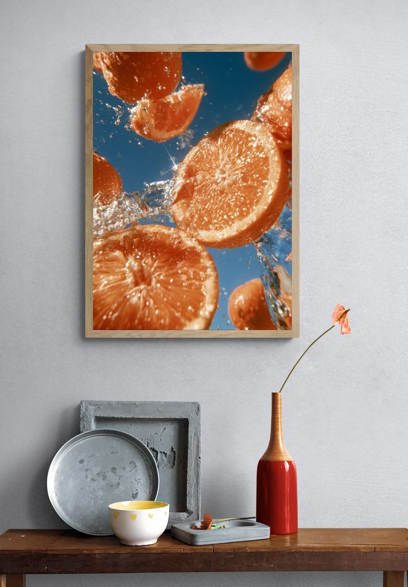 Floating Citrus Splash Poster. — room view 3