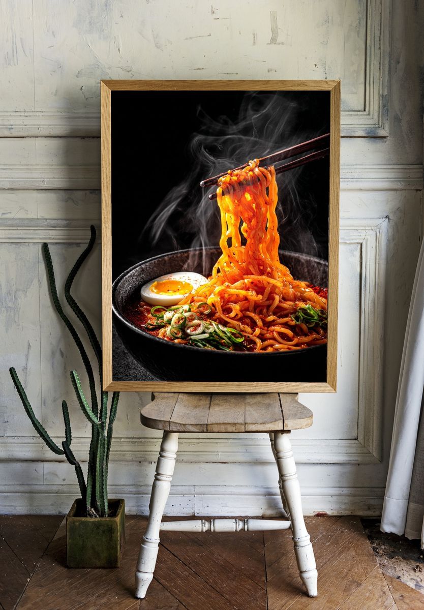 Spicy Ramen Noodles Photography Poster. — room view 1