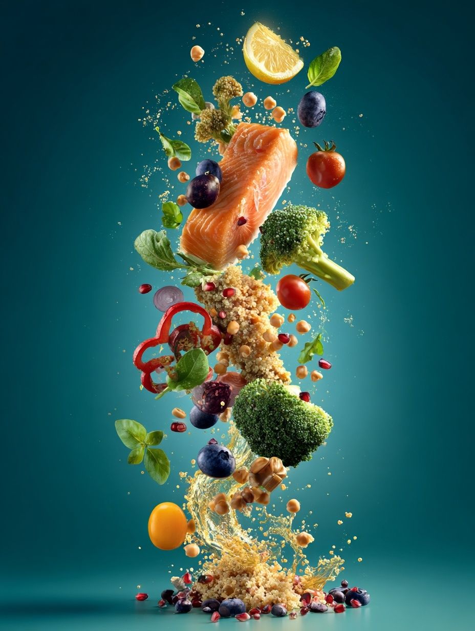 Floating Salmon and Produce Poster. poster — food-drink art
