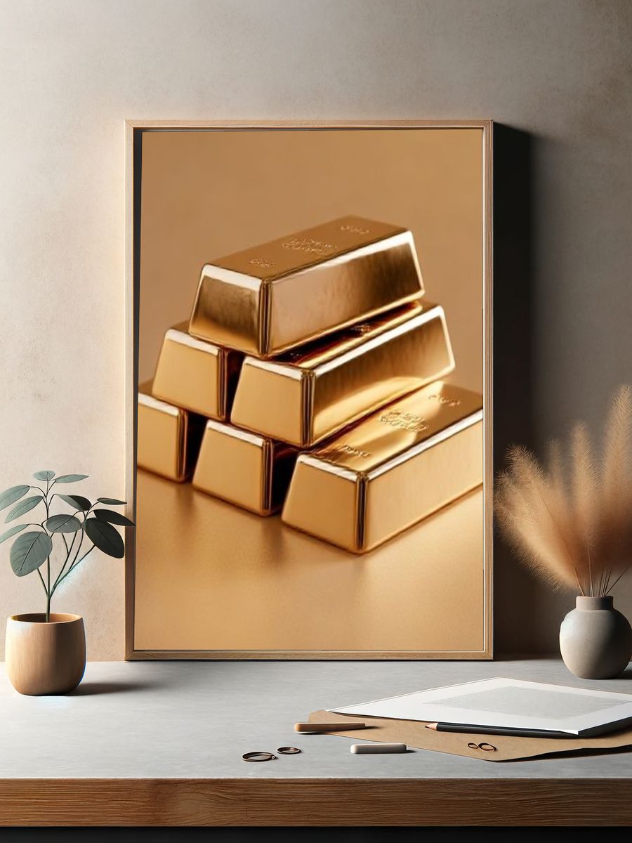 Gold Bars Still Life Poster. — room view 2