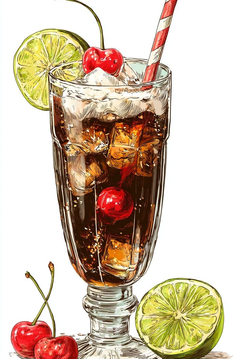 Cherry Cola Cocktail Illustration Print. poster detail