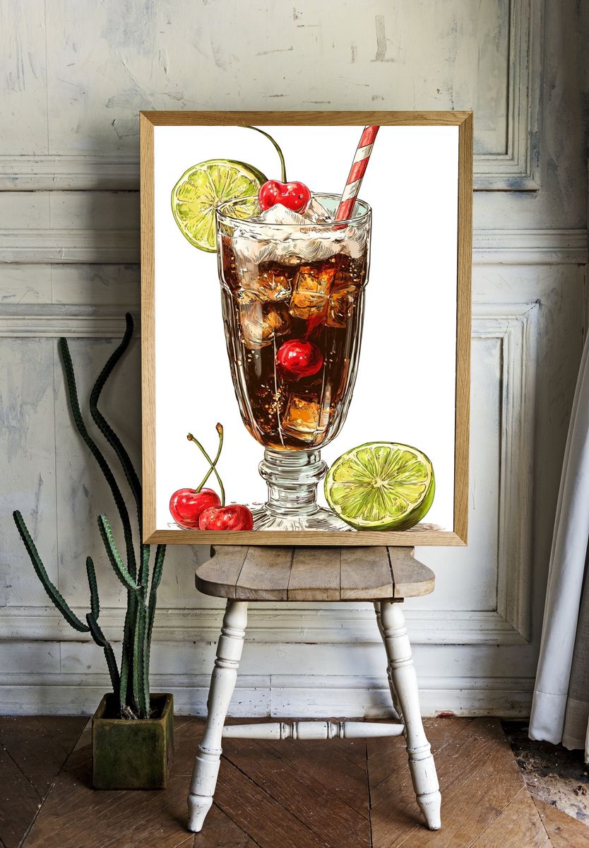 Cherry Cola Cocktail Illustration Print. room preview