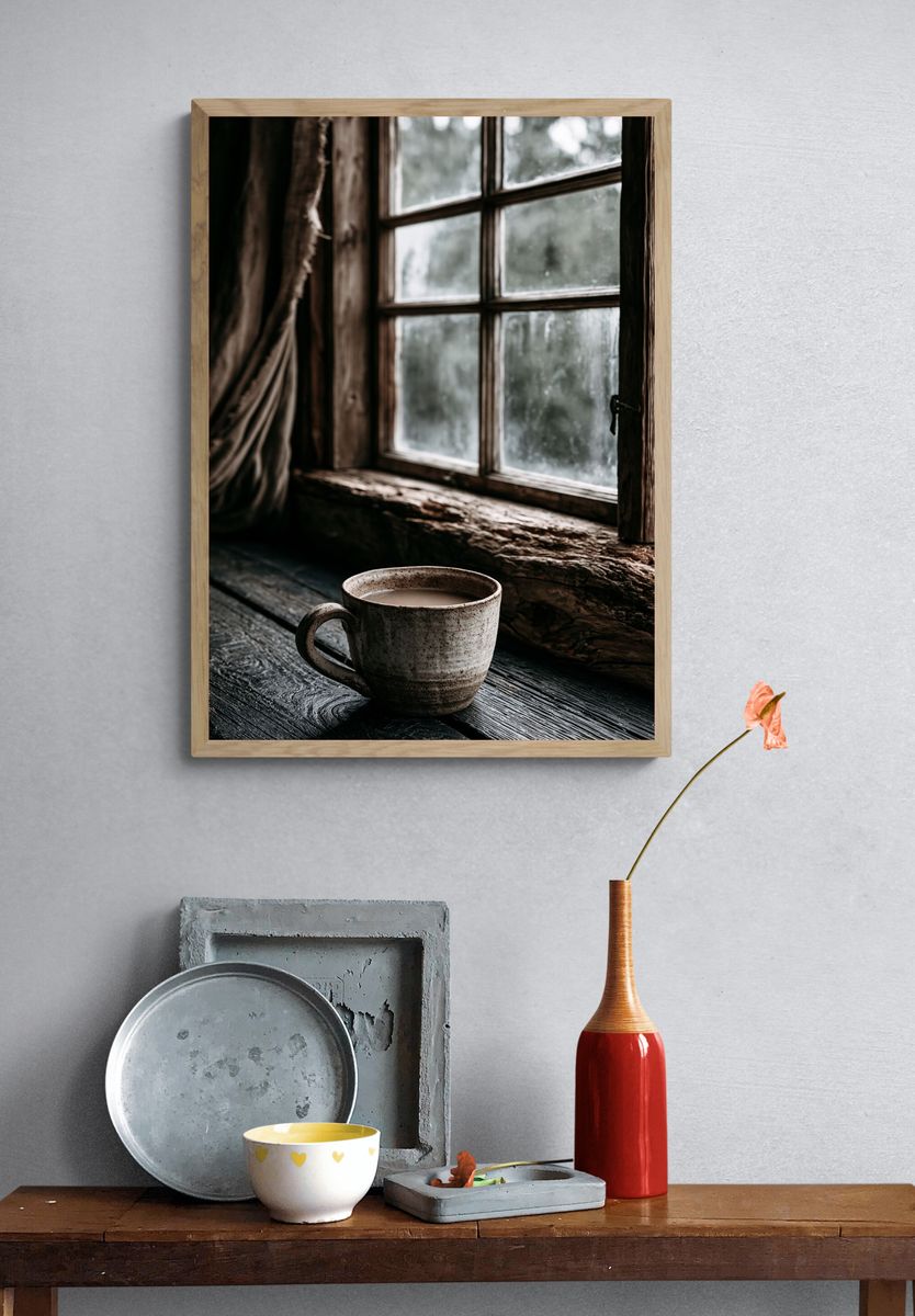 Rustic Coffee by the Window Print. — room view 3