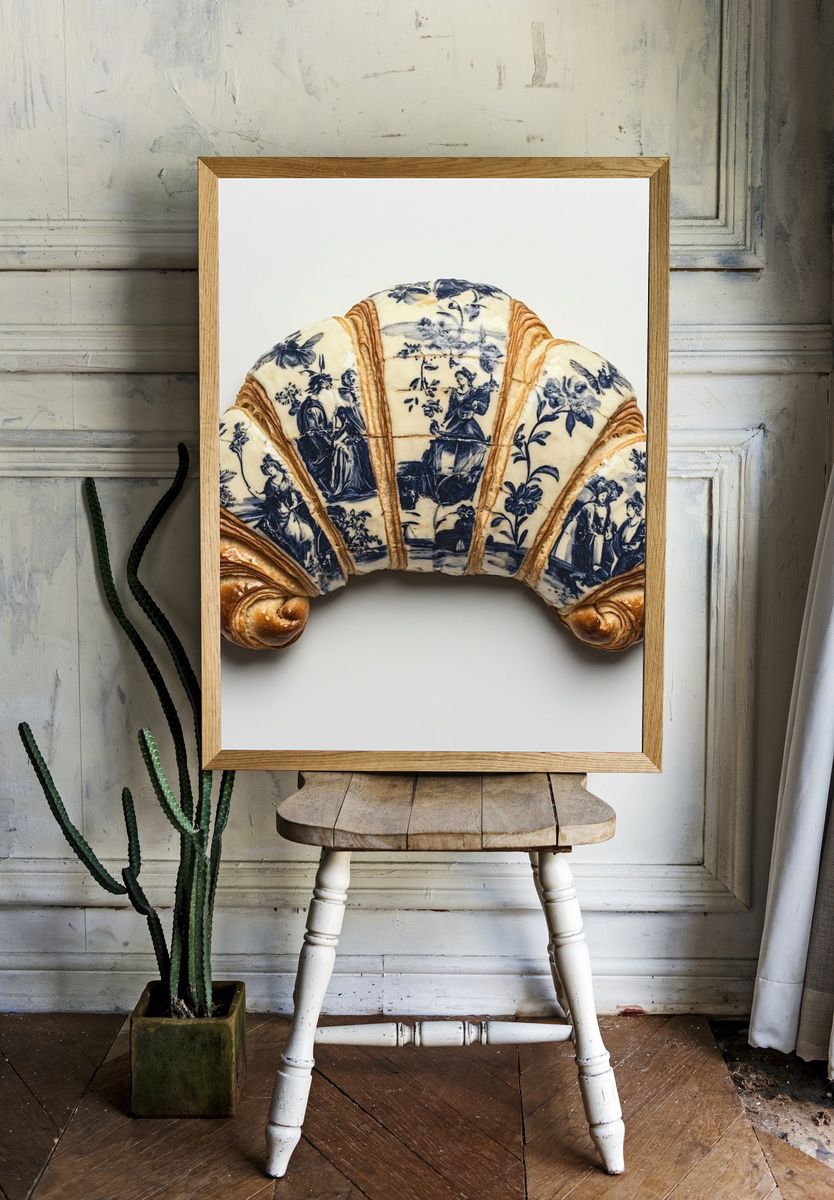Decorative Croissant Still Life Print. room preview