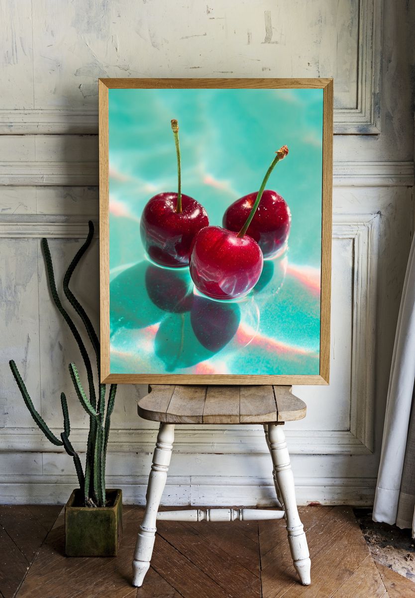 Glazed Cherries Photography Poster. — room view 1