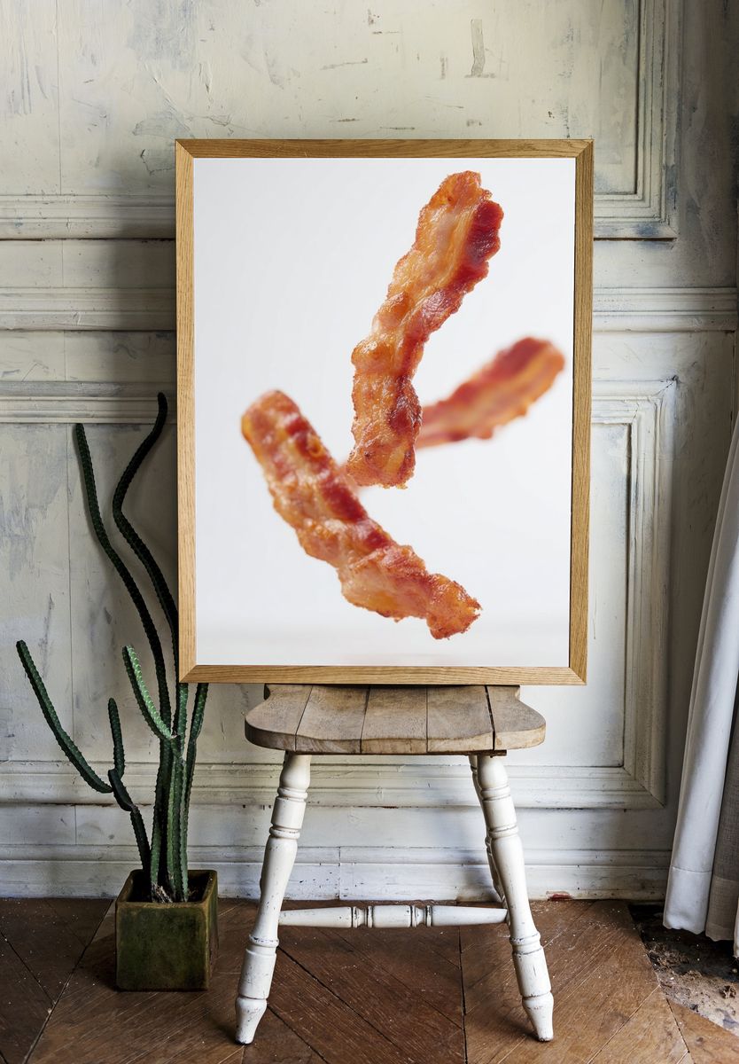 Floating Bacon Strips Food-Drink Poster. — room view 1
