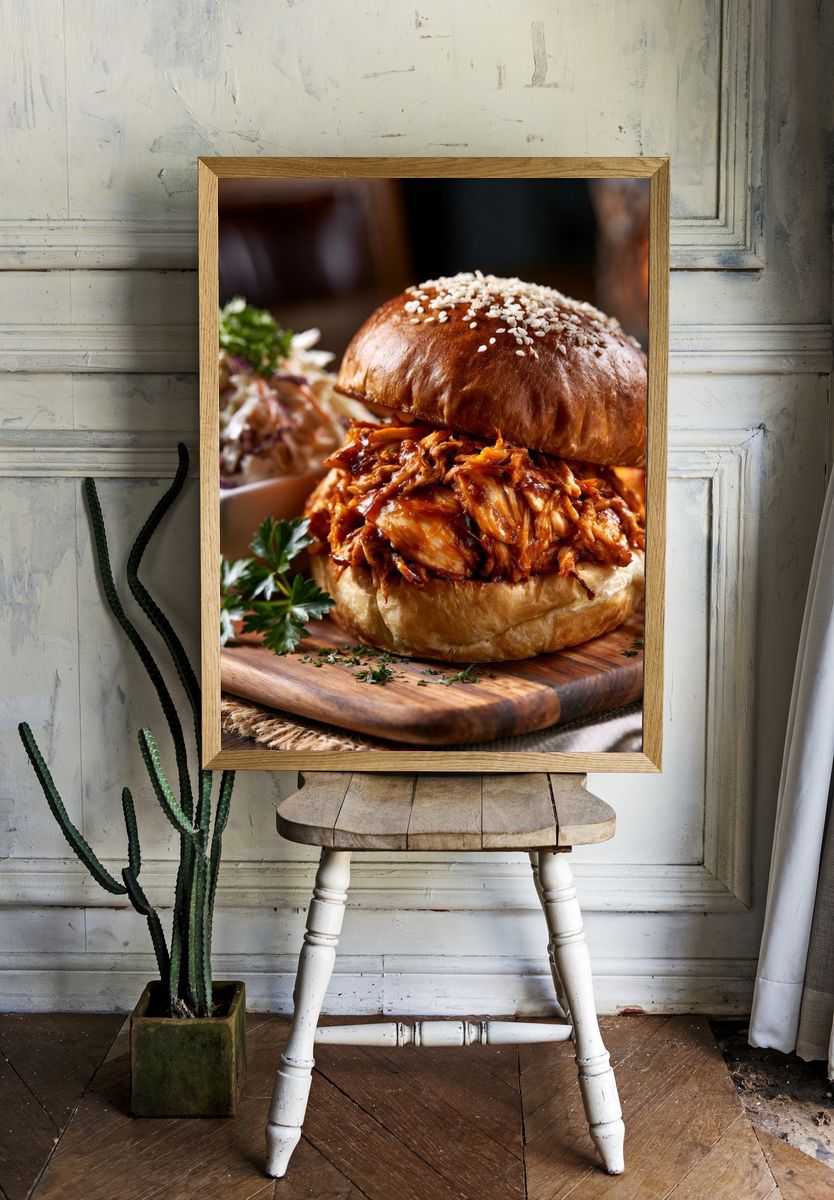 Pulled Chicken Sandwich Food-Drink Poster. — room view 1