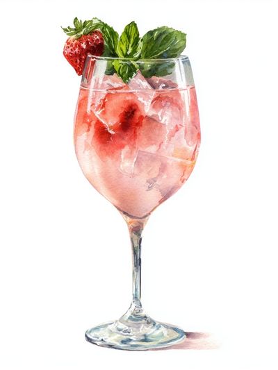 Strawberry Cocktail Watercolor Print. poster print