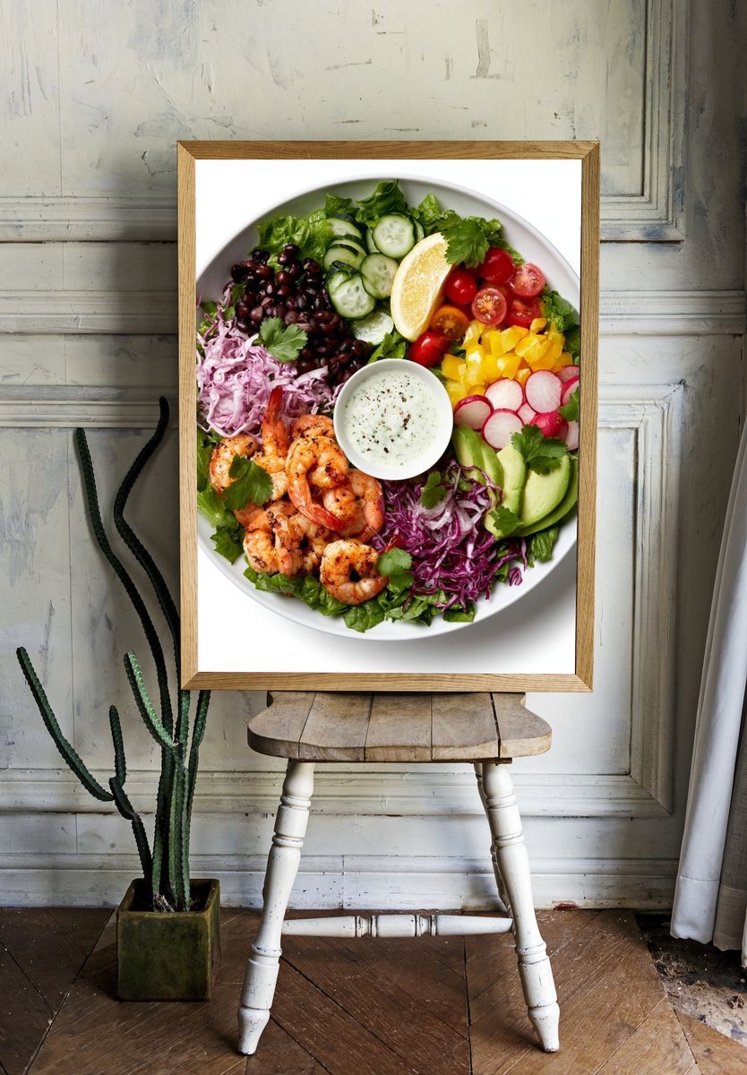 Rainbow Shrimp Salad Food-Drink Print. — room view 1