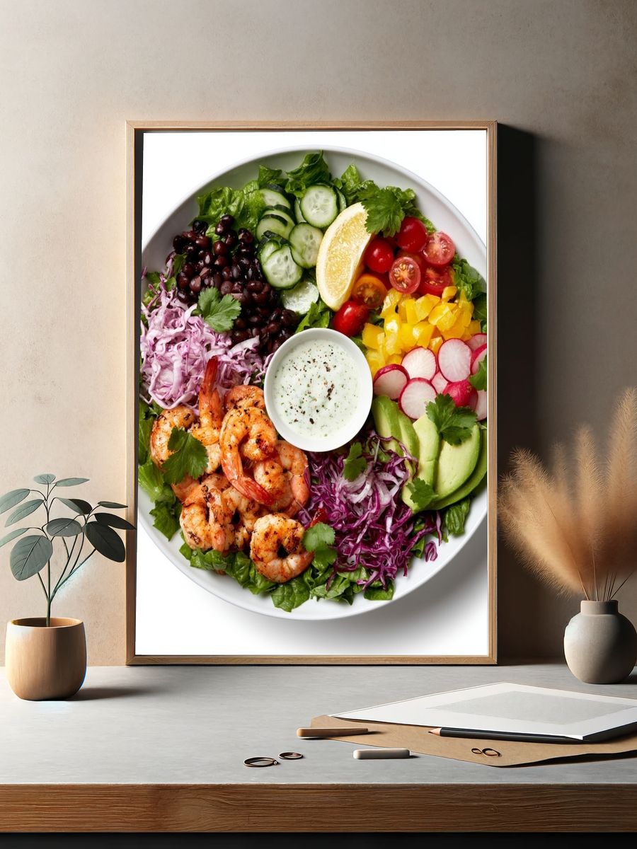 Rainbow Shrimp Salad Food-Drink Print. — room view 2