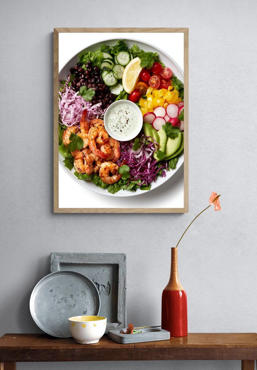 Rainbow Shrimp Salad Food-Drink Print. — room view 3