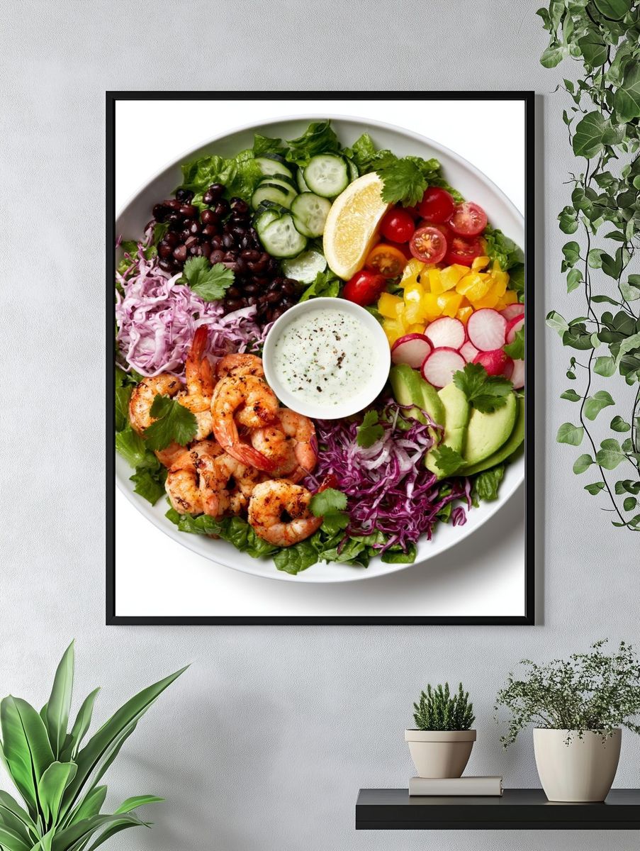 Rainbow Shrimp Salad Food-Drink Print. — room view 4