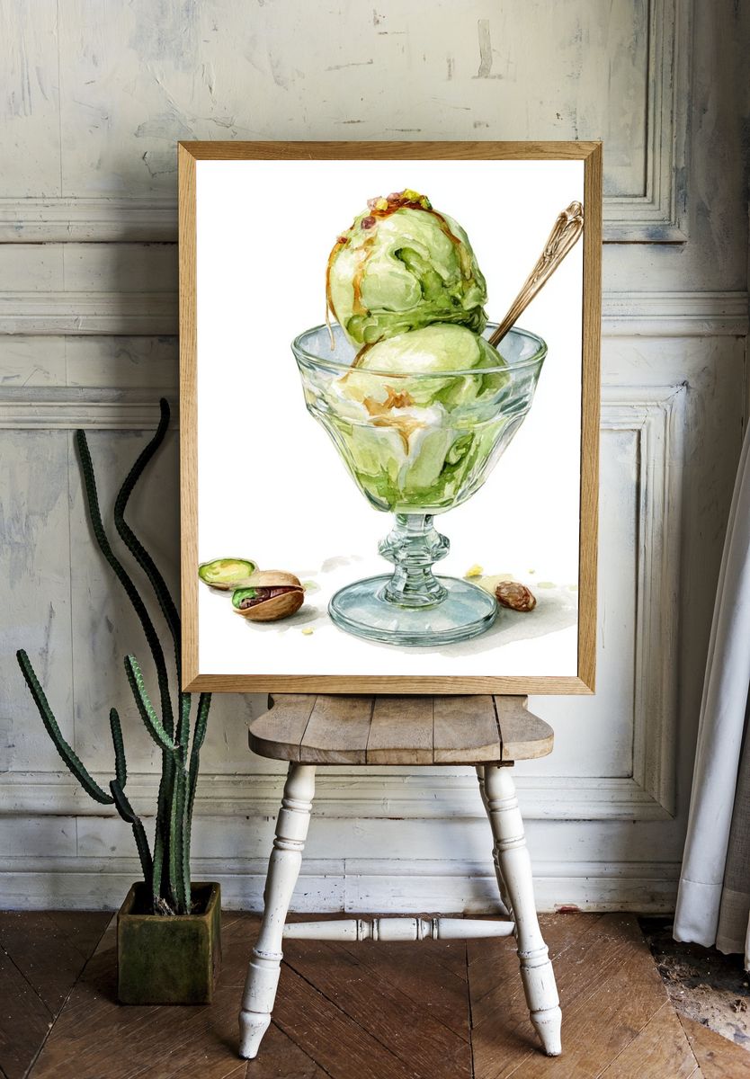 Pistachio Ice Cream Watercolor Poster. room preview