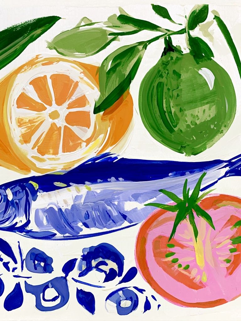 Mediterranean Fish and Citrus Poster. poster — food-drink art