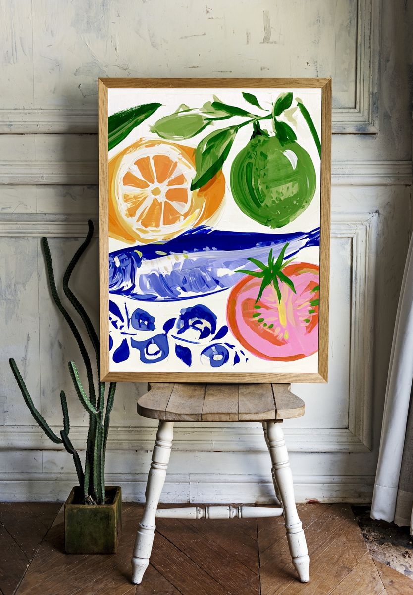 Mediterranean Fish and Citrus Poster. — room view 1