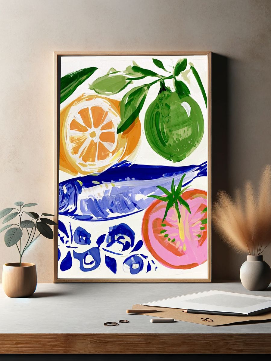 Mediterranean Fish and Citrus Poster. — room view 2