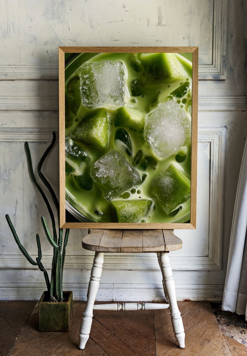 Iced Matcha Cubes Food Drink Print. — room view 1