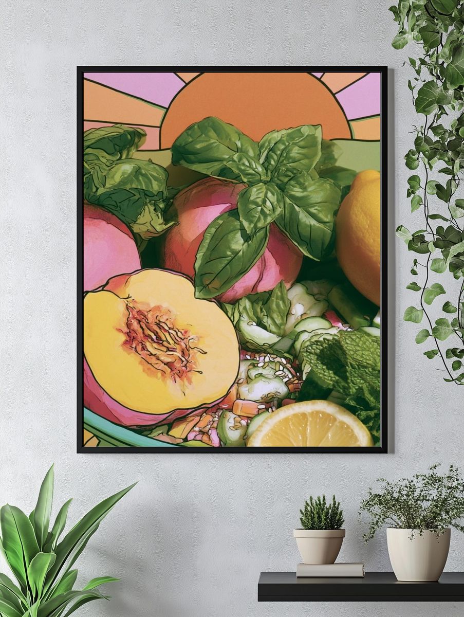 Peach and Basil Still Life Print. — room view 4