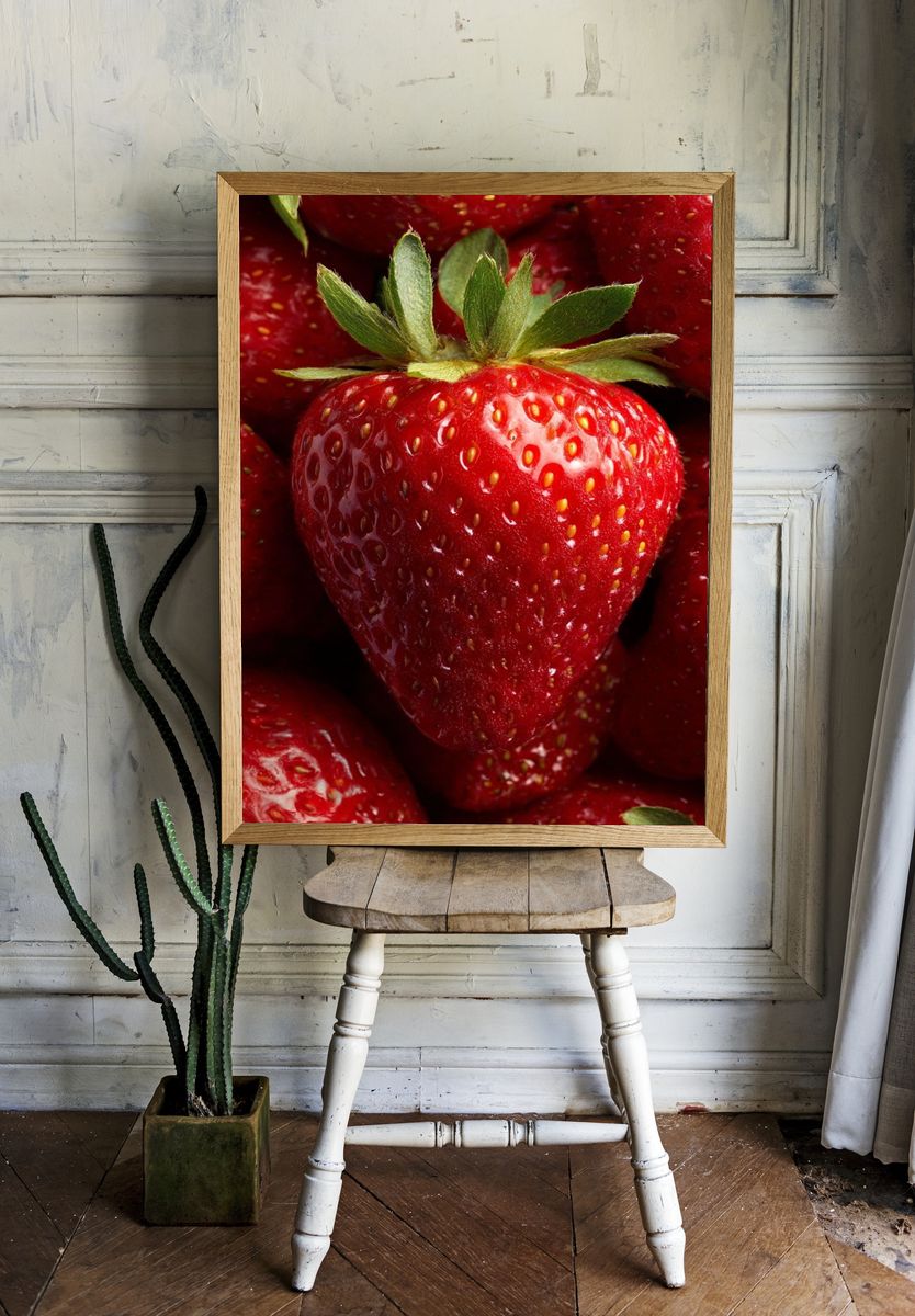 Ripe Strawberries Photography Poster. — room view 1