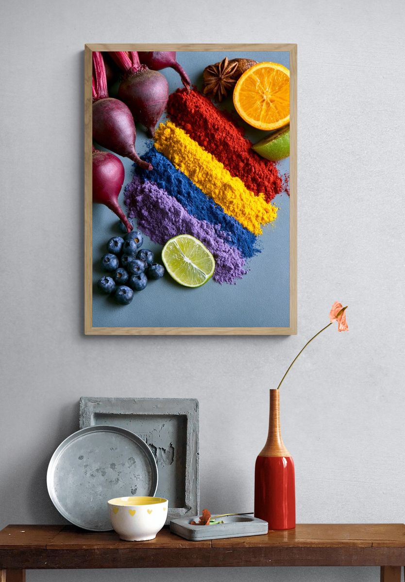 Rainbow Produce Still Life Poster. — room view 3