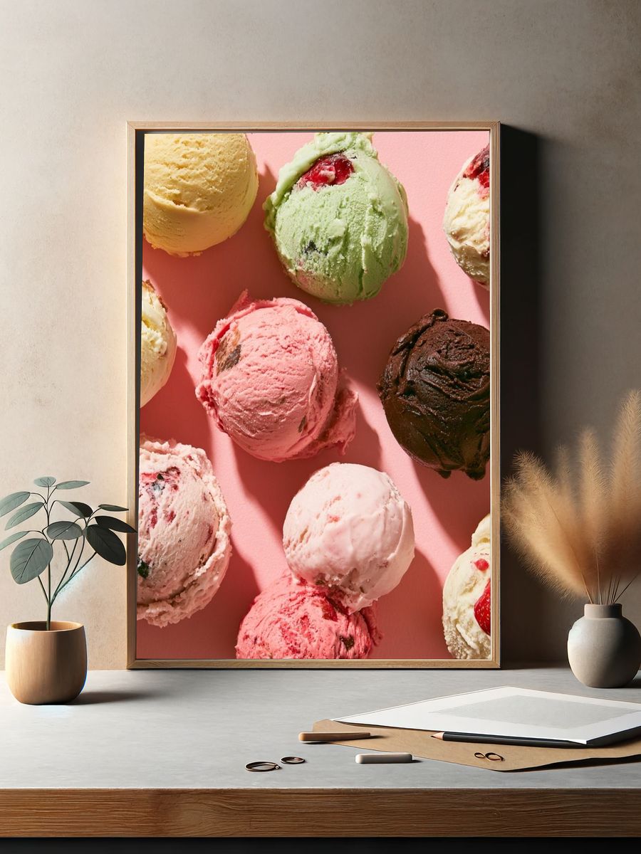 Ice Cream Scoops Food Photography Poster. — room view 2