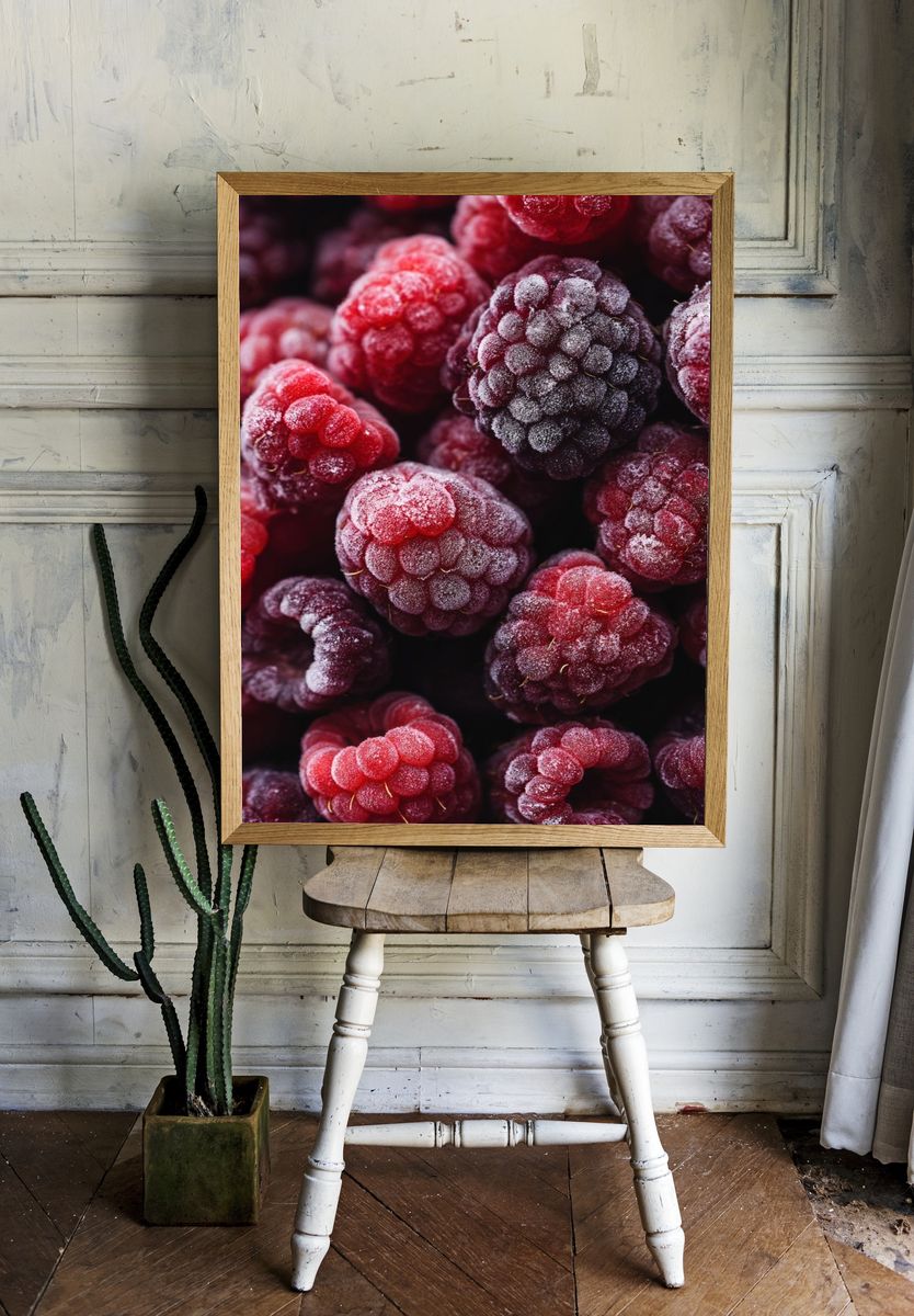 Frozen Raspberries Photography Poster. room preview