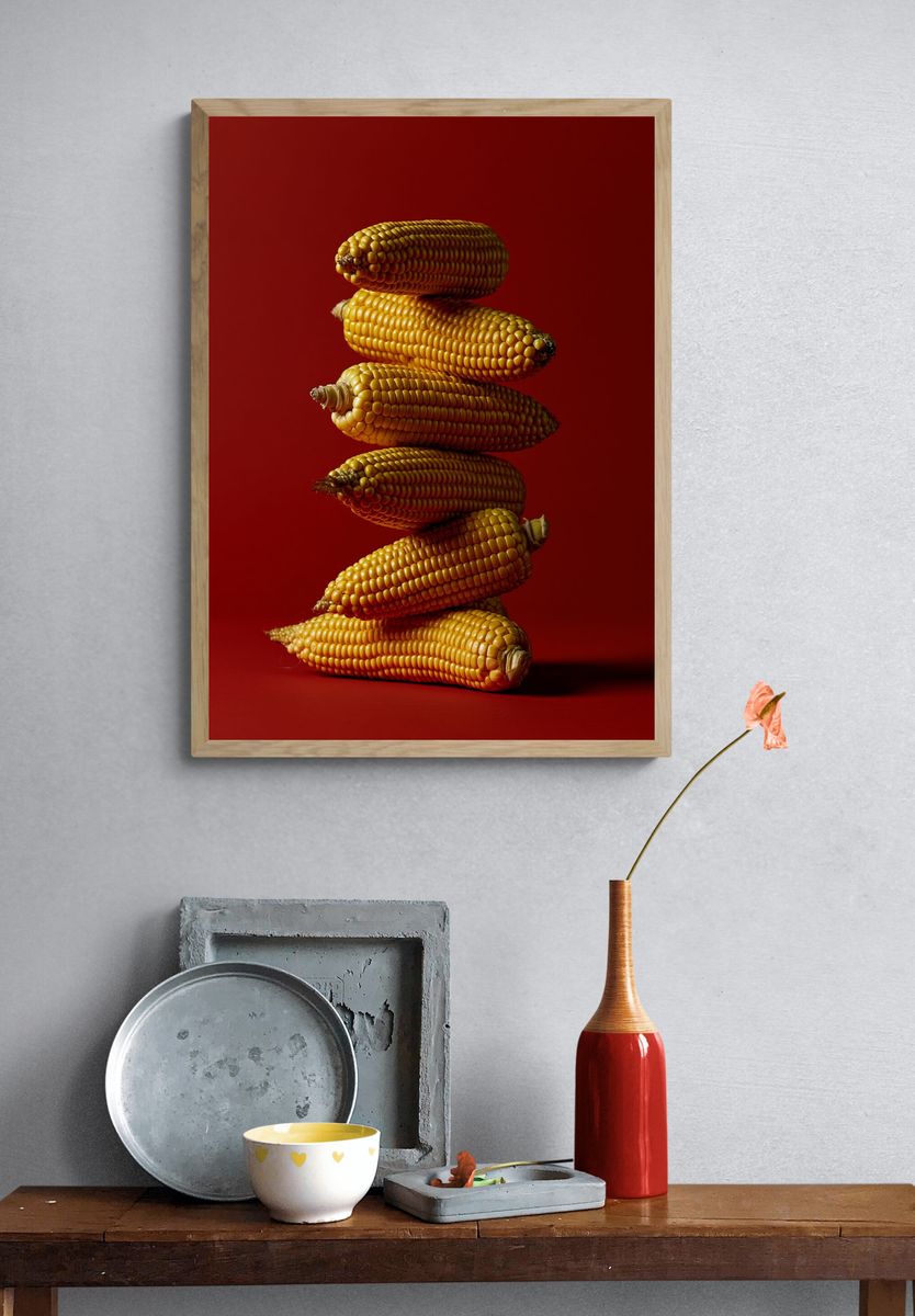 Stacked Corn Still Life Poster. — room view 3