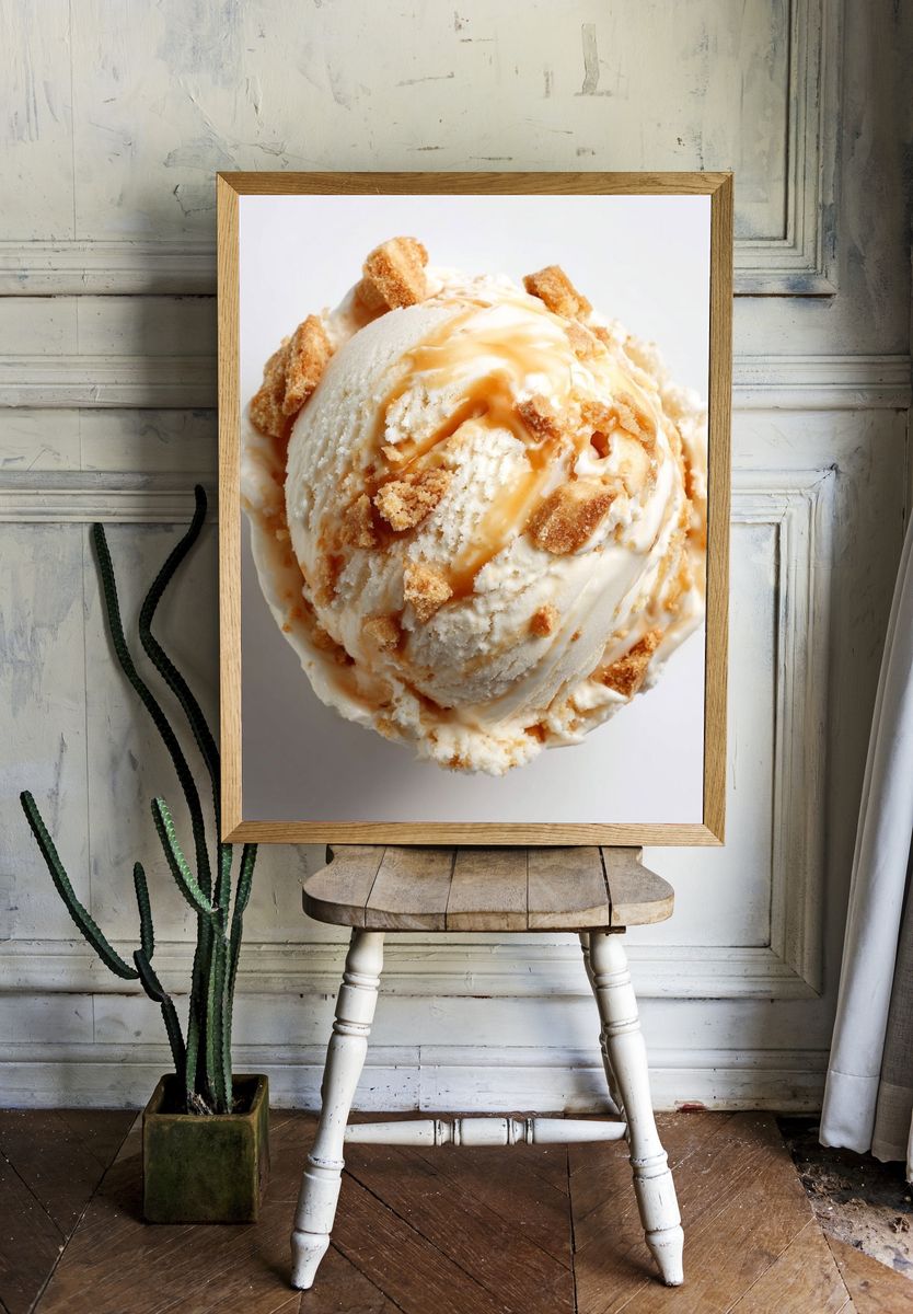 Caramel Ice Cream Scoop Photography Poster. — room view 1