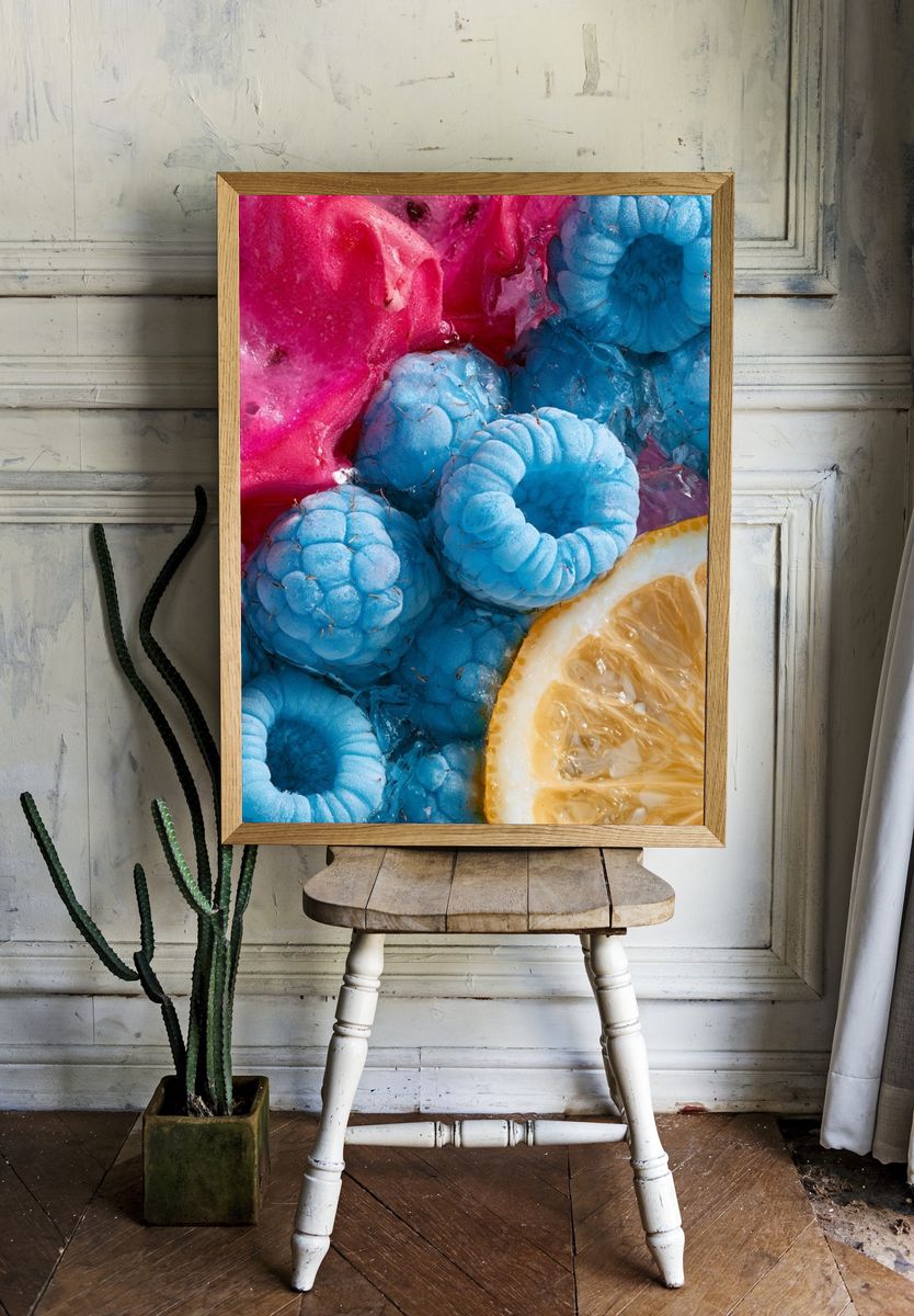 Neon Fruit Still Life Poster. — room view 1
