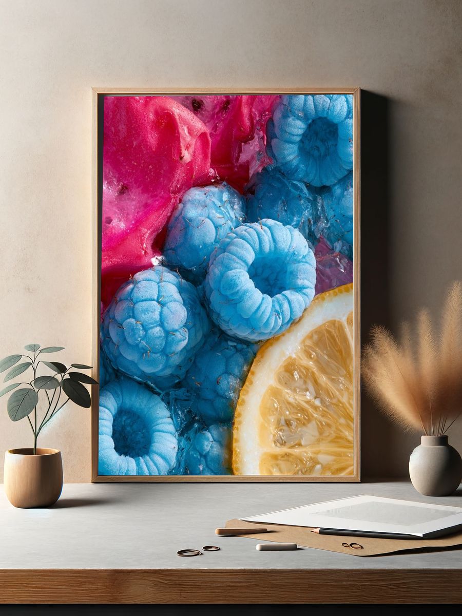 Neon Fruit Still Life Poster. — room view 2