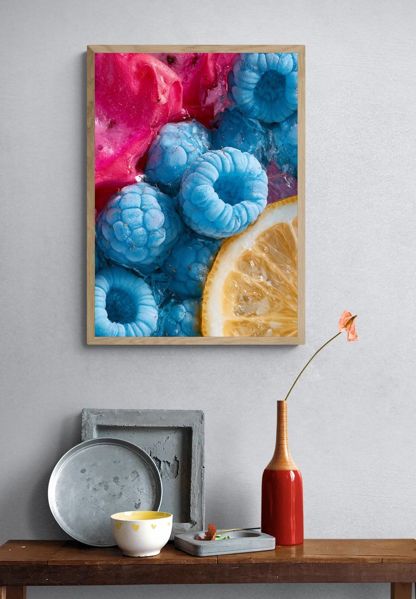 Neon Fruit Still Life Poster. — room view 3