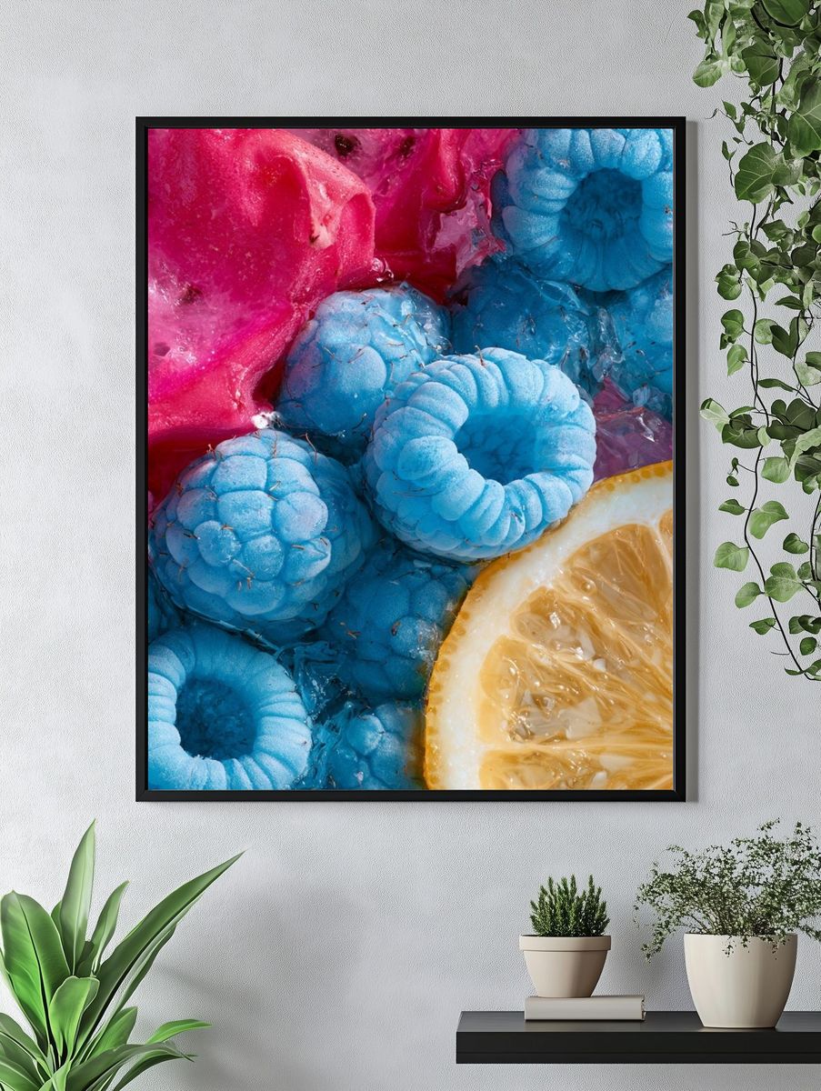Neon Fruit Still Life Poster. — room view 4